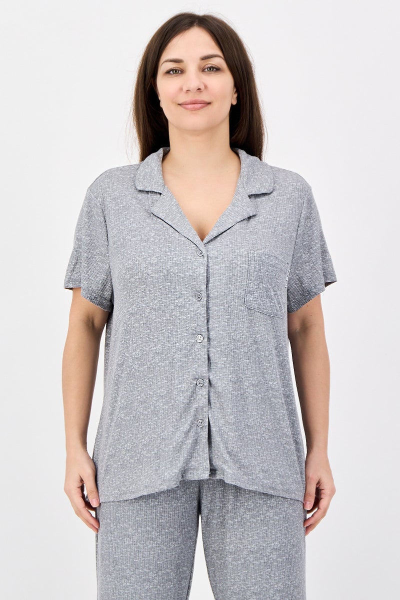 NINE WEST Women 2 Pieces Heather Top And Bottom Sleepwear Set, Grey - Image 3